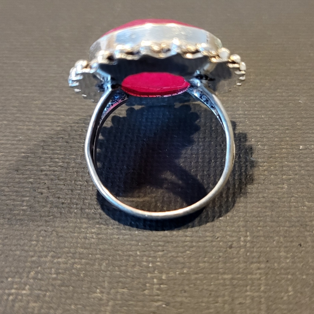 Natural Simulated Ruby Silver Ring - image 3